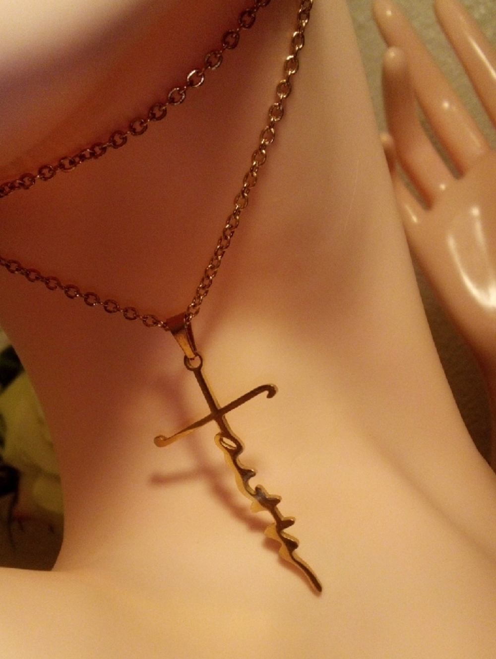 Gold Cross Script Pendant Necklace - Women Jewelry